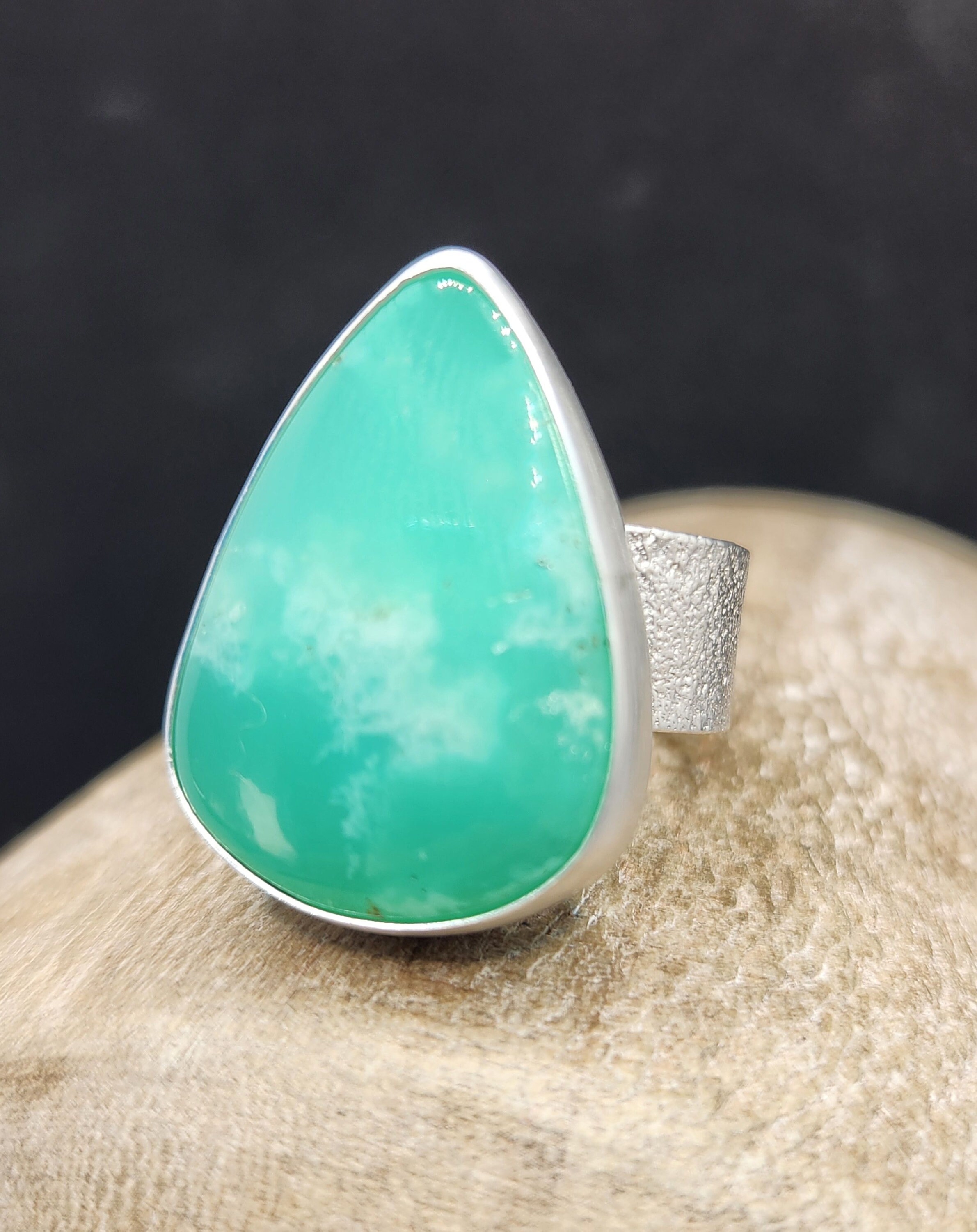 Large Juicy Green Chrysoprase Statement Ring- Sterling Silver- Size 9 - Free Shipping! (#765)