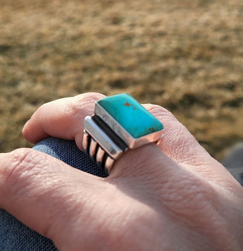 Beth Dutton Inspired Turquoise and Sterling Silver Large Statement Ring- Made to Order in Your Size- Free Priority Shipping! image 5