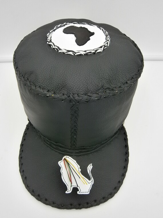 XXL Black and White Leather Rasta Crown 