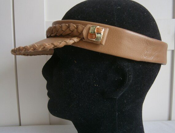 Handmade green and beige leather visor Accessories Hats & Caps Sun Hats & Visors Visors eye shade 