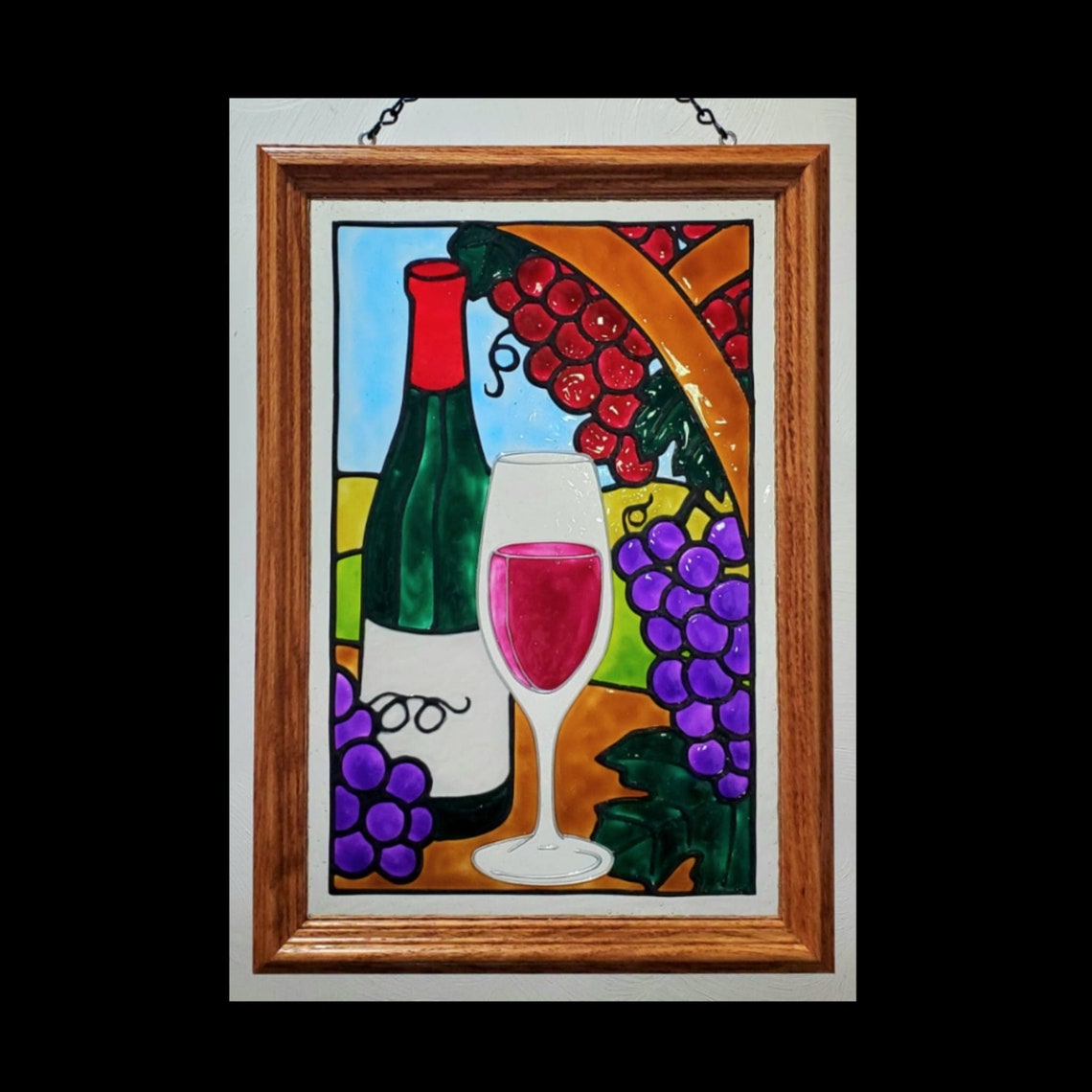 Hand Painted Faux Stained Glass Wine Decoration Wine Window Etsy