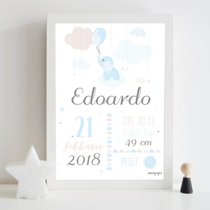 New Born Boy - Poster Quadretto con cornice bianca - idea regalo per nascita - Stampato e pronta casa tua - Bambino - STAMPATO