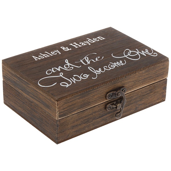 Personalize Wedding Ring Box - Rustic Brown