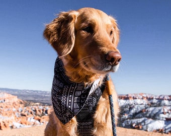 Luna, Reversible Dog Bandana, Black Dog Bandana, Boho, Mudcloth bandana, modern bandana, durable dog bandana