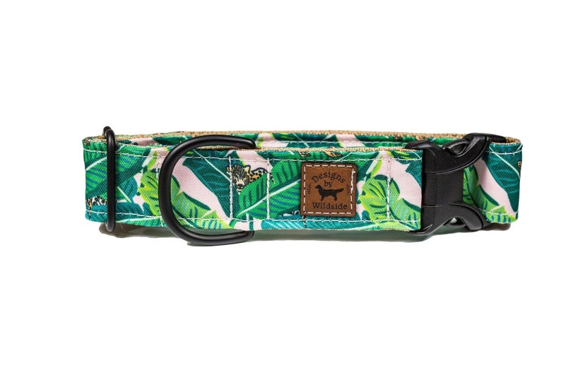 Water Resistant Dog collar Cheeta in Palms Eco-Canvas Collar Dog Collar Eco-Canvas Dog Collar Tropical Dog collar
