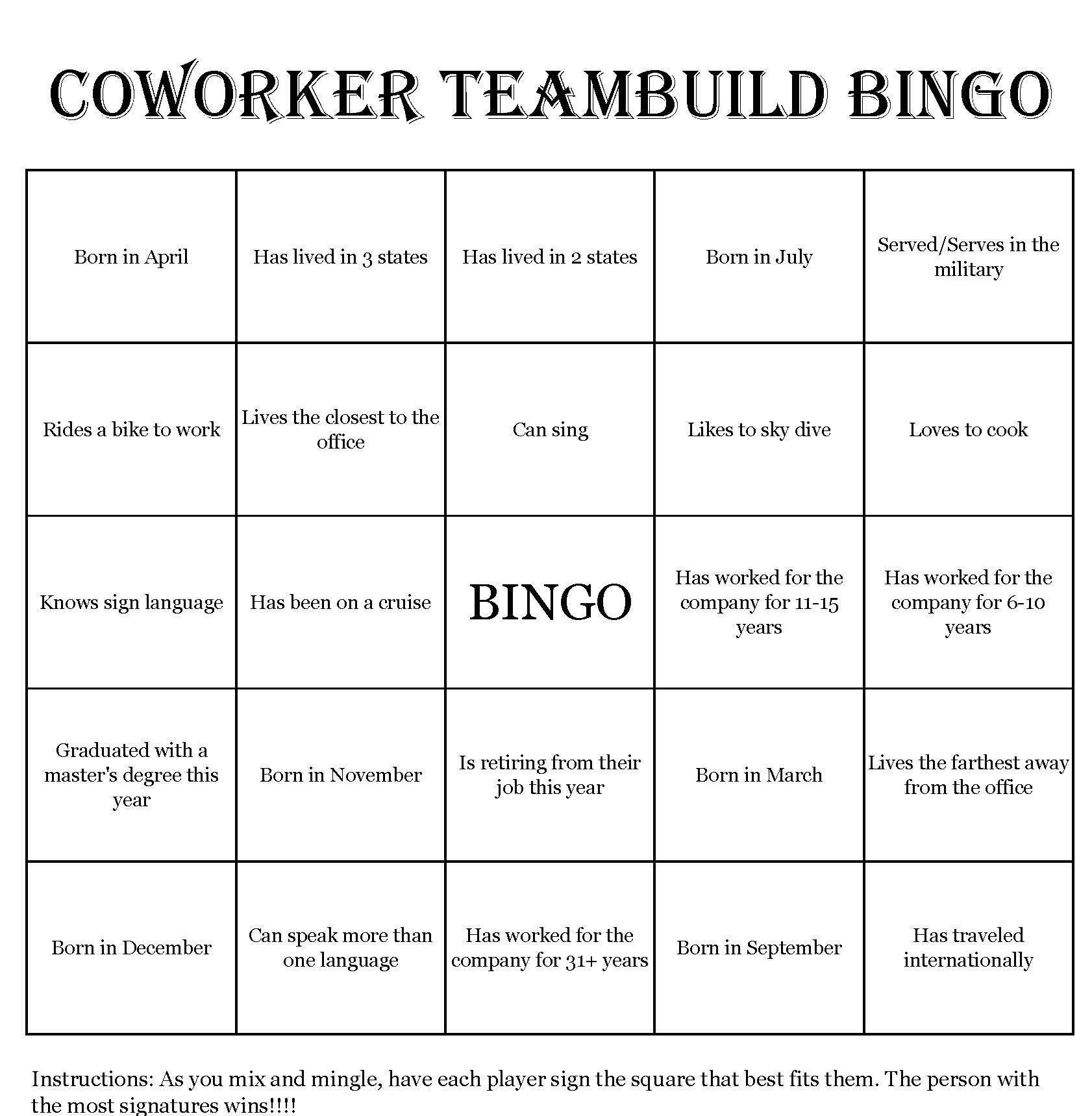 Coworker Teambuild Bingo Cards Mix & Mingle Style Bingo Etsy Coworker Teambuild Bingo Cards Mix & Mingle Style Bingo Etsy