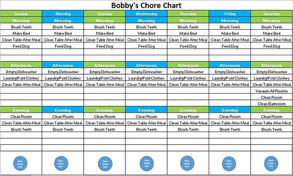 Excel Chore Chart