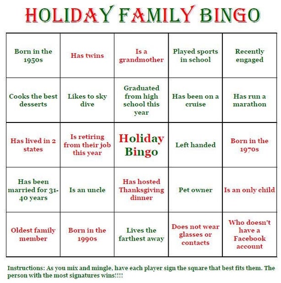 Holiday Bingo Cards Mix & Mingle Style Bingo Instant | Etsy