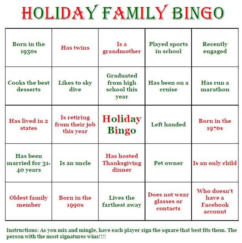 Holiday Bingo Cards Mix & Mingle Style Bingo Instant Etsy