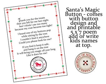 Magischer Weihnachtsmann Button mit druckbarem Gedicht für Urlaub Spaß sofortigen Download digitale Designs für Sublimation passt www.PSCreation.org Weihnachtsmann Button