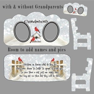Christmas in heaven cardinals memorial bench 2 photo frames grandparents digital designs for Sublimation fits www.PSCreation.org bench blank