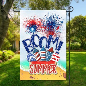 Boom-Sommer-Feuerwerk Wassermelonen-Strand-Flip-Flops süßer Sommergarten-Flagge sofort herunterladen Sublimation Digital Design