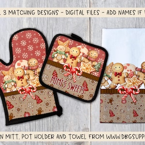 gingerbread cookies design trio pot holder oven mitt towel Instant download digital design for sublimation fits www.dbgsupplyco.com blanks