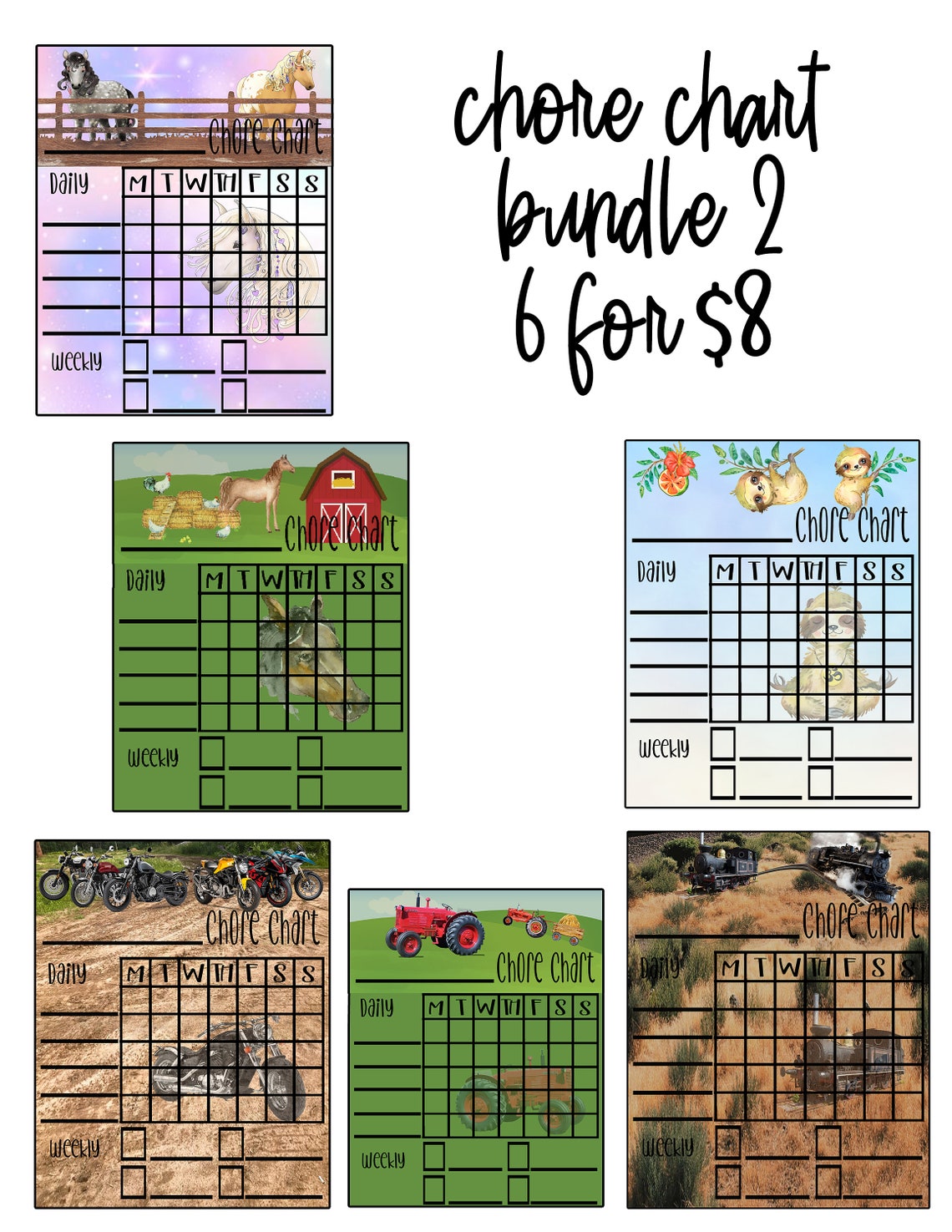 Chore Chart Bundle 2 Dry Erase Boards 6 Design Options Etsy