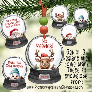 Snow Globe ornament 3 designs of characters peeking out add words instant download Digital Design sublimation fits pscreation.org snow globe
