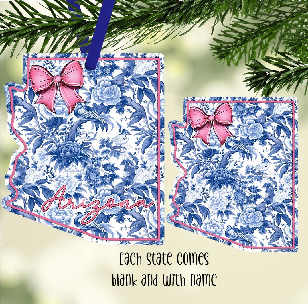 Blue Chinoiserie Toile Arizona State Shape & Blank Ornament Instant ...