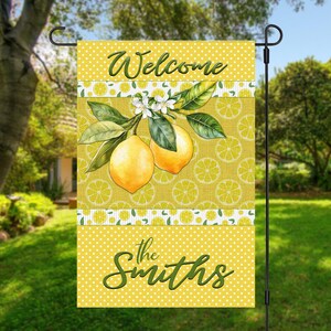 Pretty Lemons hanging cute yellows and textures with a blank place to personalize great gift welcome Garden Flag Digital Sublimation Design
