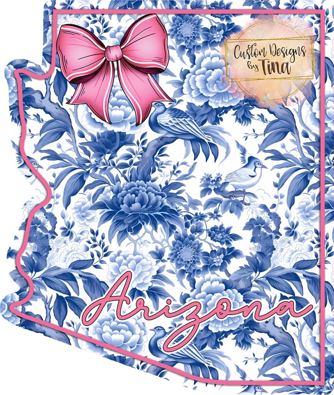 Blue Chinoiserie Toile Arizona State Shape & Blank Ornament Instant ...