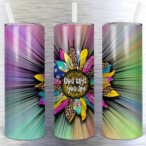 Colorful sunflower with God says you are. . . for journal, tumbler, mug instant download digital fits blank from mysublimationsuperstore.com