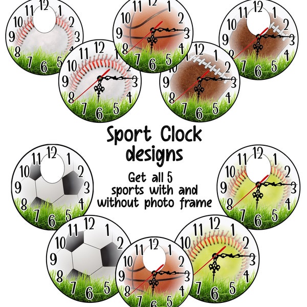 Sports Clocks get 10 options with and without photo spot instant download digital designs for Sublimation fits www.PSCreation.org clock