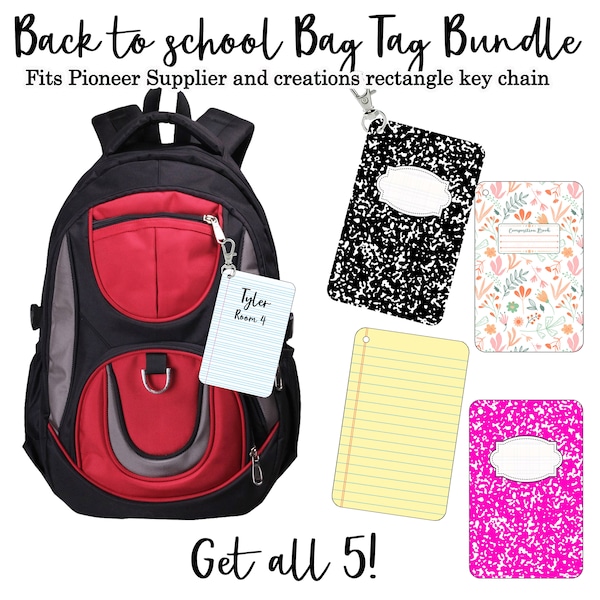 Back to school bag tag bundle - 5 rectangle designs instant download digital designs for Sublimation fits www.PSCreation.org rectangle tag