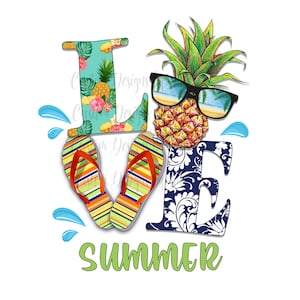 Sommer LIEBE Design mit Ananas Flipflops plus leeren sofortigen Download digitales Design für Sublimation verwenden für Decken T-shirts personalisieren