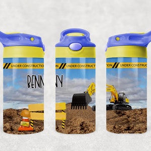 Flip top straight kids cup construction digger add words to road sign instant download digital design sublimation for kids 12 oz tumbler