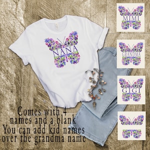 Split purple flowered butterfly comes blank & with 4 options Grandma, Mimi, Nana ,Gigi instant download digital designs for sublimation