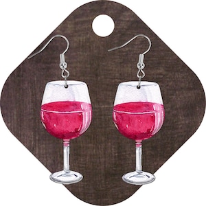 Wine glass earrings. red wine in a wine glass. Digital download for sublimation fits www.pscreation.org blank