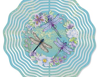 Dragonflies on ring of flowers use as round or wind spinner instant download digital design for sublimation round or 10 inch wind spinner