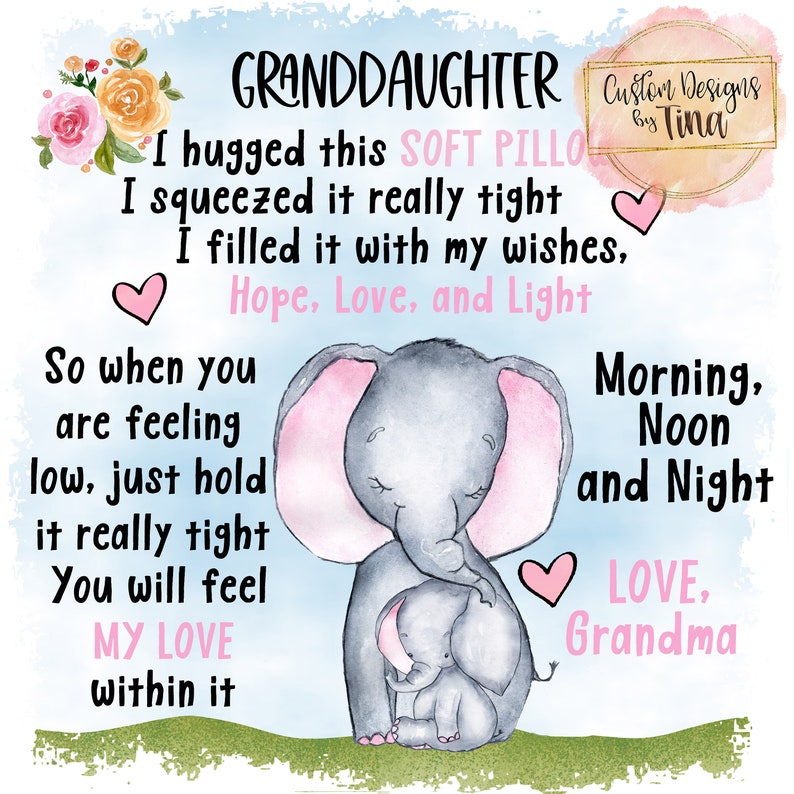 Granddaughter design for pillows, blankets, t-shirts etc. cute adult and baby elephant instant download digital designs for sublimation image 2