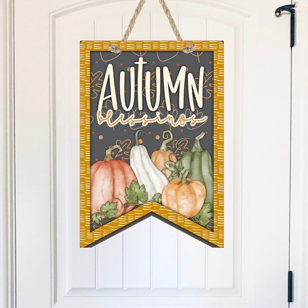 Autumn Blessings fall colors pumpkins Fall doorhanger instant download digital design sublimation fits Apareciumdesignco.com bunting blank