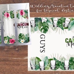 Guys and Girls tropical destination wedding vacation instant digital download for sublimation 20 oz. skinny tumbler straight 2022 & blank