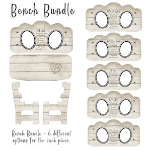 Wood look memorial bench bundle with 2 photo frames and verse instant download digital designs for Sublimation fits www.PSCreation.org bench