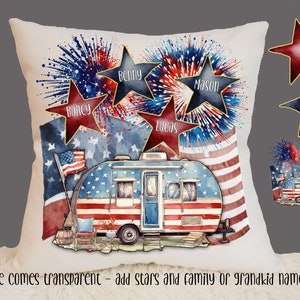 Patriotic 4th of July camper fireworks flag add stars with names for grandkids family etc.  Instant download digital for sublimation.