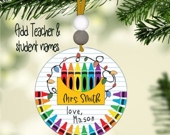 Crayon Border and crayon box with Christmas lights.  Instant download digital designs for Sublimation round ornaments great for teachers!