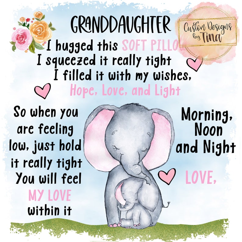 Granddaughter design for pillows, blankets, t-shirts etc. cute adult and baby elephant instant download digital designs for sublimation image 4