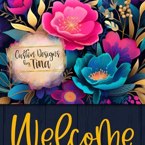Lebendige Farbe Juwel Ton Blumen sagen willkommen, dass Sie aus der Ferne sofortigen Download digitale Design für Sublimation Garten Flagge bemerken werden Bild 2