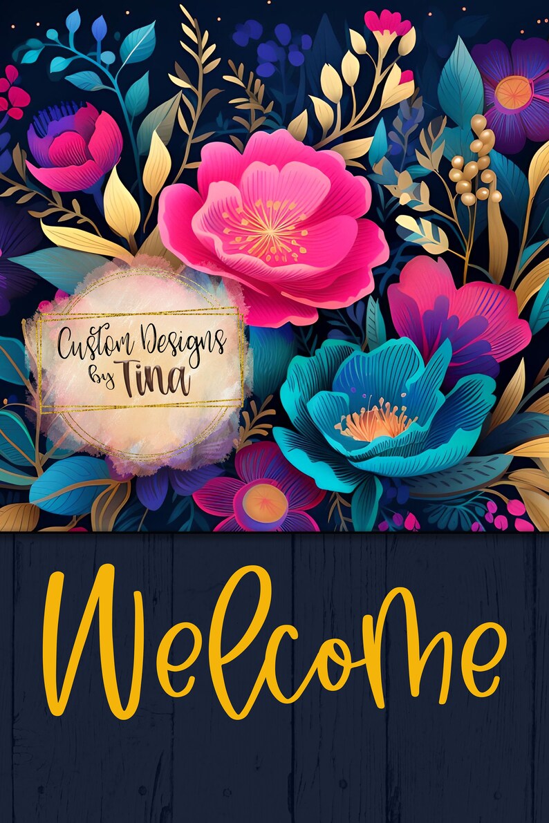 Lebendige Farbe Juwel Ton Blumen sagen willkommen, dass Sie aus der Ferne sofortigen Download digitale Design für Sublimation Garten Flagge bemerken werden Bild 2