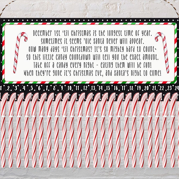 Candy cane countdown poem how many days til chrismtas instant download Digital Design for sublimation fits candy cane holder pscreation.org