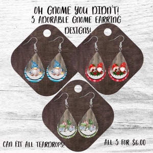 Gnome teardrop earring bundle Digital Design Hardboard Sublimation for out of the world design teardrop earring shape
