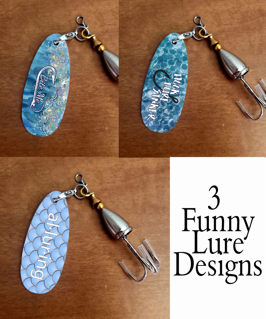 3 Funny Fishing Lure Designs Bite Me Instant Download Digital Design
