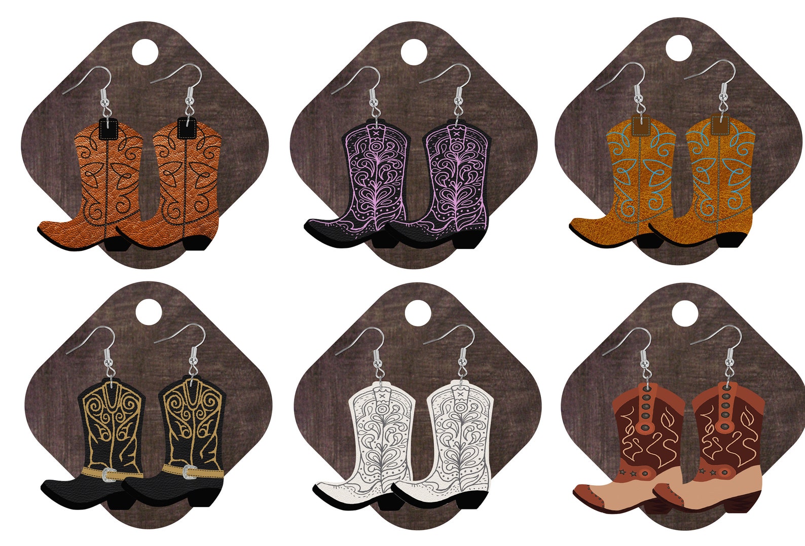 6 Designs for Cowboy Boot Earring Instant Download Digital Etsy