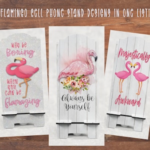 3 Flamingo designs instant download digital designs for 2 pc photo stands - fits all 4 phone stands from mysublimationsuperstore