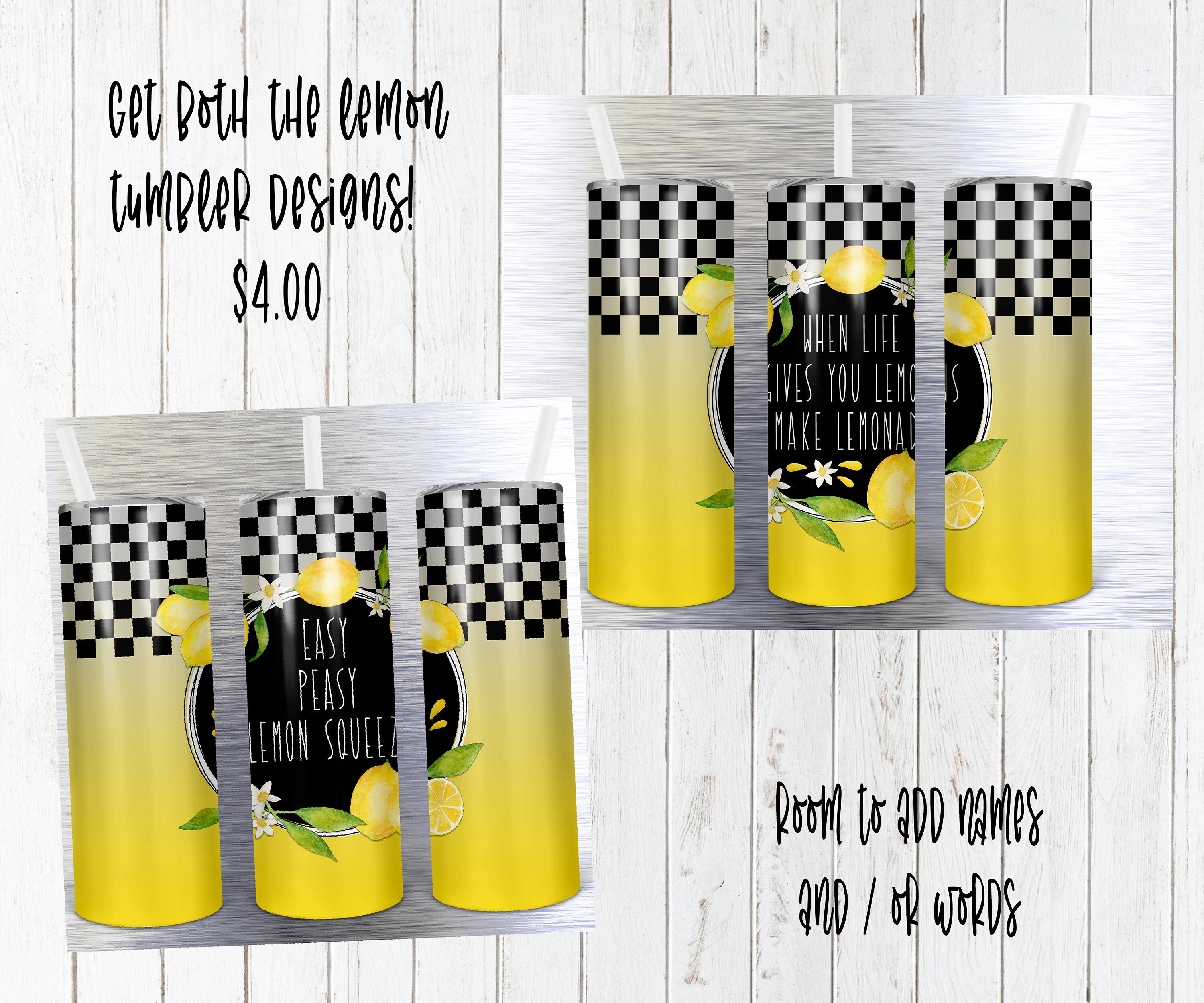Lemon tumbler with 2 design options room to add name Instant Etsy