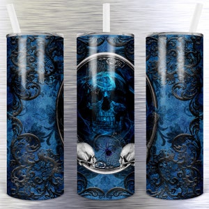 2 Design options Blue skull with and without roses you get straight & tapered for 20 oz. tumbler instant download Digital Design sublimation