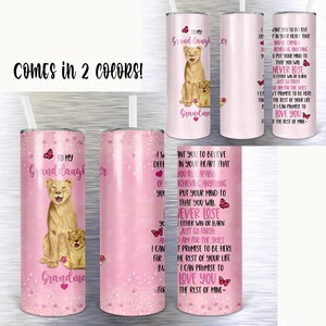 Granddaughter & blank saying with lion cup and adult lion - 2 colors instant download digital design for sublimation straight 20oz tumblers