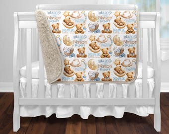 2 designs Sweet Teddy Bear baby boy blanket pillow add name use 1 square or many to cover instant download digital design for sublimation