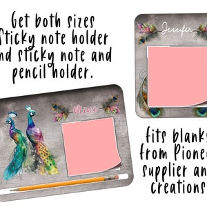 Sticky Note holder with pencil Peacocks you get both designs instant download for Sublimation fits www.PSCreation.org sticky note holders