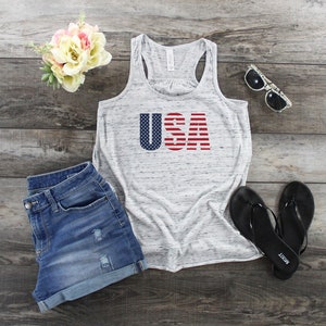 USA Tank Top - Patriotic Tank Top - 4th Of July Tank Top - Stars and Stripes Tank - Ladies Fitness Apparel - Workout Tank